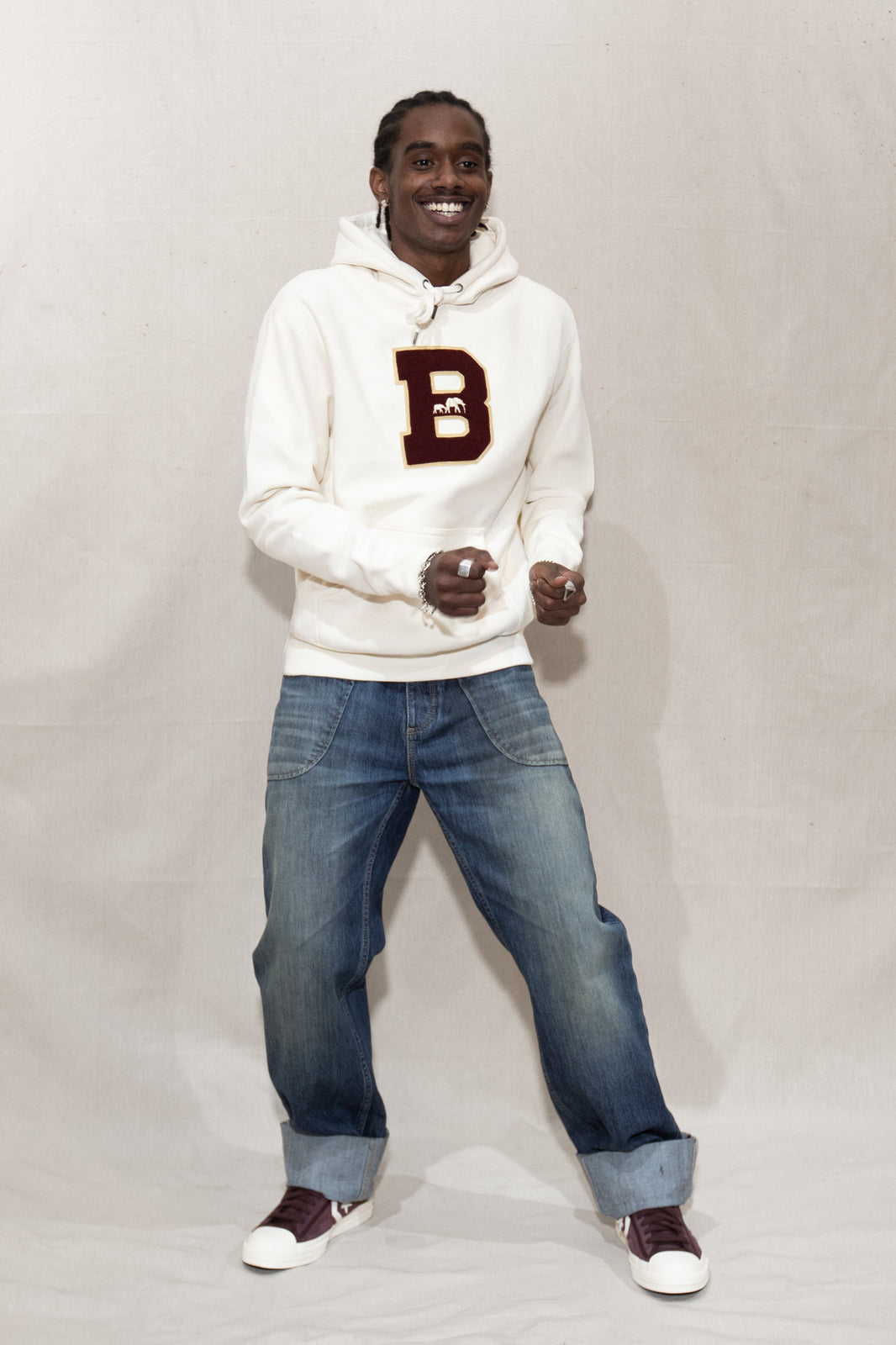 Classic Burgundy Chenille B Hoodie (Natural)