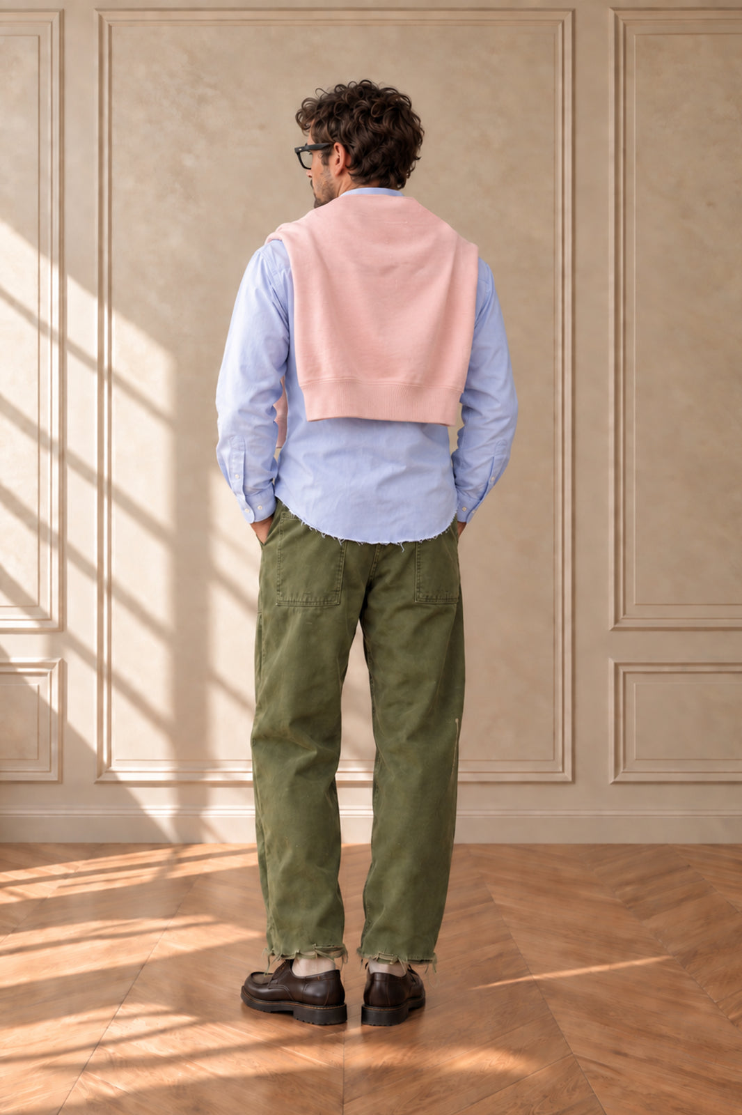 BKc Classic Fringed Oxford Shirt (Light Blue/Faded Burgundy)