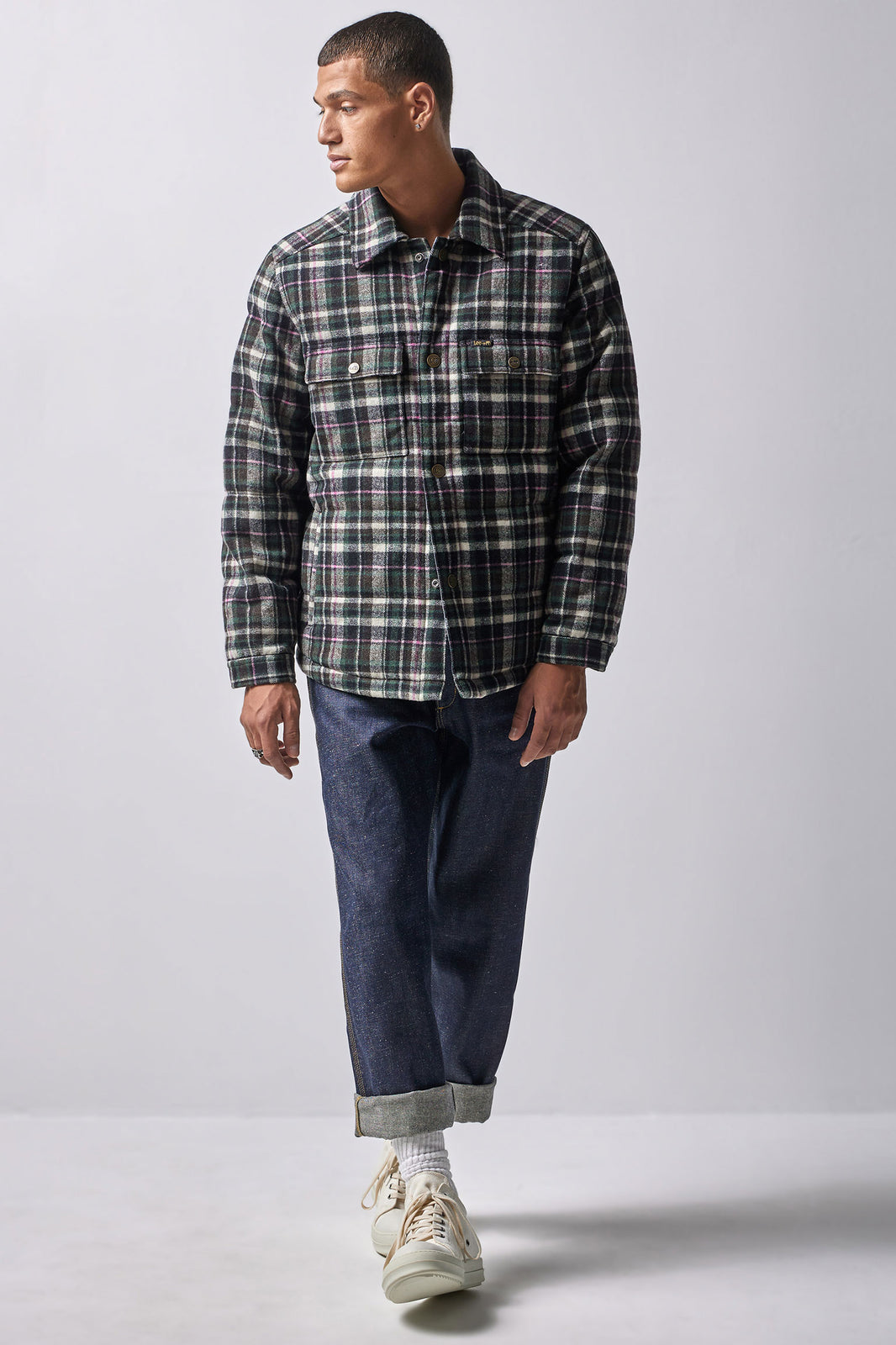Lee x BKc Quilted Working West Overshirt (White Smoke Unionall Black Plaid)