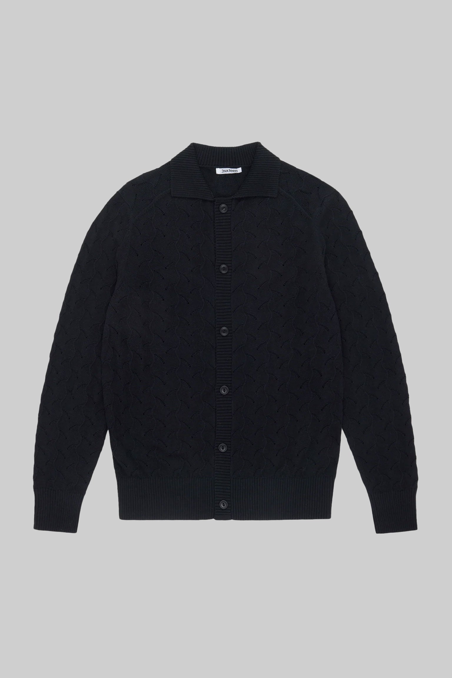 3Sixteen Collared Cardigan (Black Lace Knit)